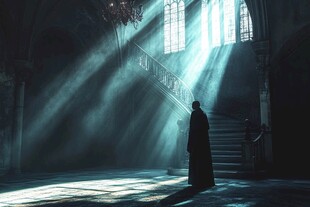 教堂中逆光而立的神秘身影