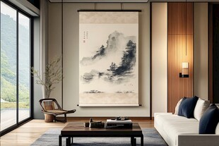 中式客厅的雅致山水挂画