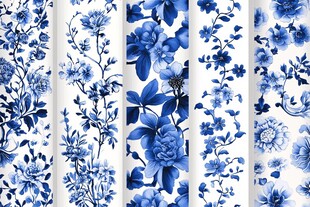蓝白花卉图案设计素材