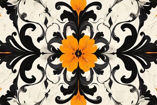 花卉黑白对称装饰图案