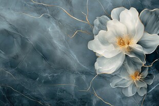 蓝底金纹上的素雅白花