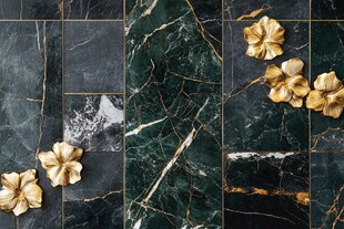 黑金大理石配金色花朵装饰