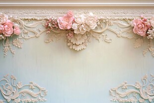 淡蓝墙饰上的精致花卉装饰