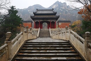 古建石桥映远山秋景