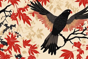 飞鸟与红叶的唯美图案