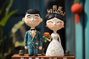 中式婚礼新人玩偶摆件