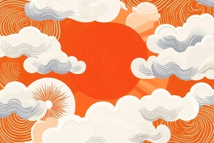 橙空云海梦幻插画