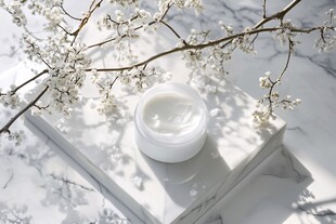 春日面霜与绽放花枝