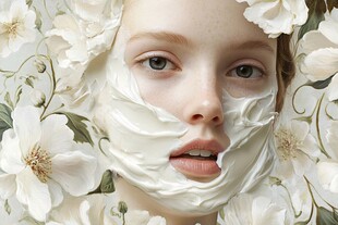 花中少女敷着奶油面膜