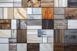 多样材质瓷砖木板拼接展示