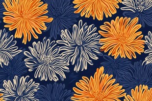 蓝底菊花图案精美纹饰