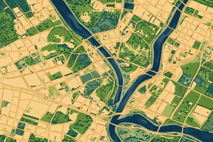 城市河流景观俯瞰图