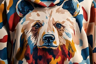 熊头印花连帽衫