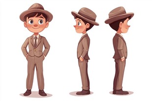 复古装扮小男孩三视图