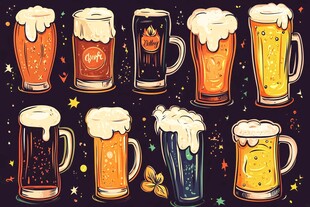 多彩啤酒杯插画