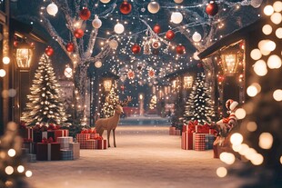 梦幻圣诞街道装饰场景