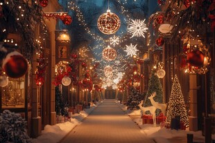 梦幻圣诞街景 节日氛围浓