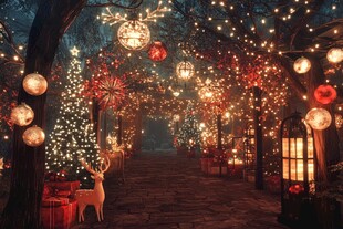 梦幻圣诞夜景装饰小路