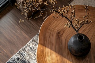 中式圆桌上的雅致花瓶摆件