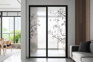 中式花纹玻璃推拉门设计