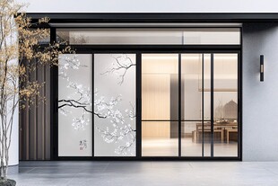 中式风格玻璃推拉门设计