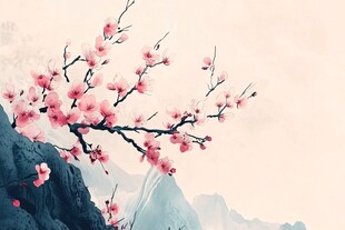 山畔绽放的娇艳桃花