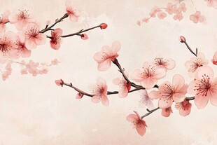 水墨风绽放的粉嫩梅花图