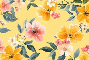黄色花卉图案的清新壁纸
