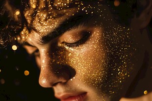 金色闪光覆盖的迷人面容