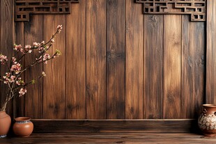 中式木墙前的雅致花器