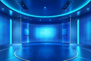 蓝色科技感演播厅空间