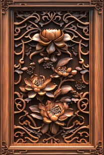 中式木雕荷花雕花装饰板