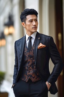 帅气型男的精致西装穿搭