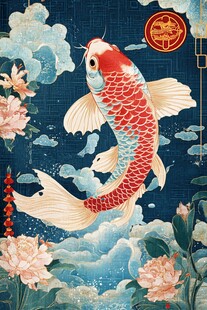 锦鲤戏荷迎福吉祥图景