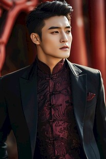 中式型男西装搭配传统内搭