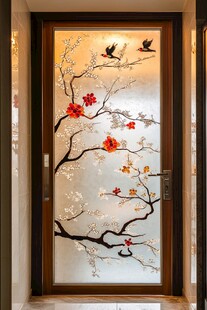 中式花鸟玻璃入户门