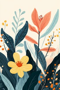 手绘清新花卉植物插画