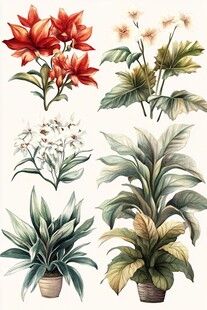 多样盆栽花卉插画作品