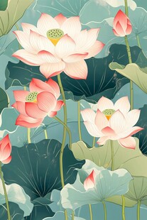 夏日荷花绽放美景图