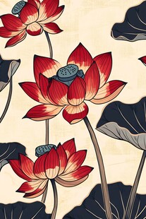 中式荷花图案插画