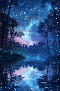 梦幻星空下的静谧森林湖畔