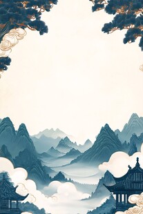 水墨山水古风亭阁美景