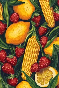 缤纷水果玉米插画图案