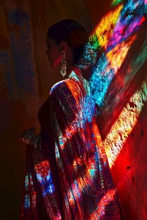 光影下的绚丽服饰女子