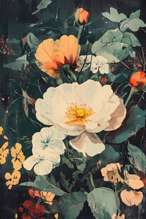 花卉油画 绽放的多彩花朵