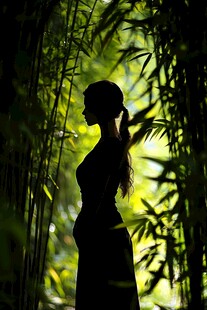 竹林中的曼妙女子剪影