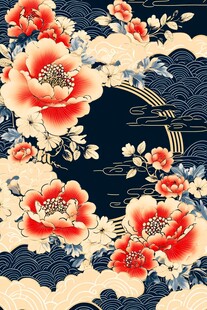中式牡丹海浪复古花纹图案