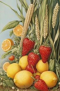 丰收果蔬图 柠檬草莓与谷物