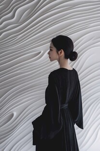 黑衣女子侧影与纹理背景