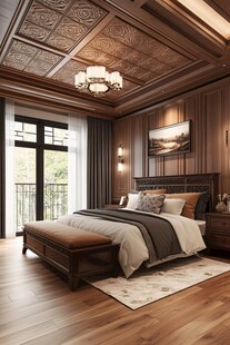 复古风木质卧室温馨空间